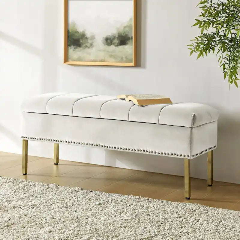 Contemporary Velvet Flip-Top Storage Bench