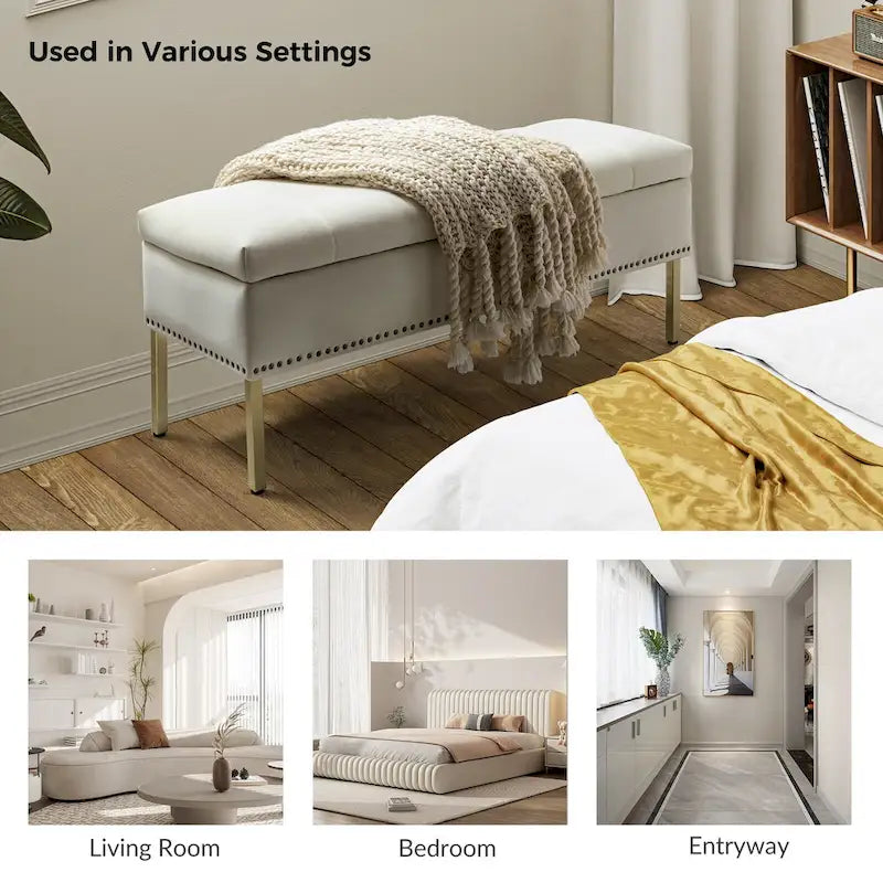 Contemporary Velvet Flip-Top Storage Bench