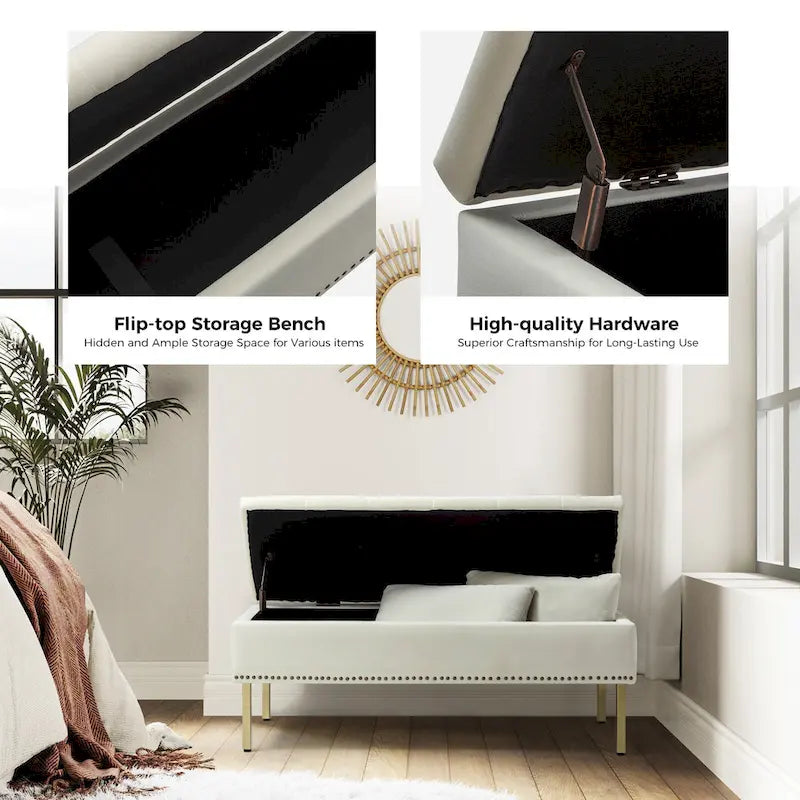 Contemporary Velvet Flip-Top Storage Bench