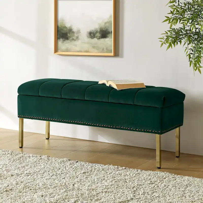 Contemporary Velvet Flip-Top Storage Bench
