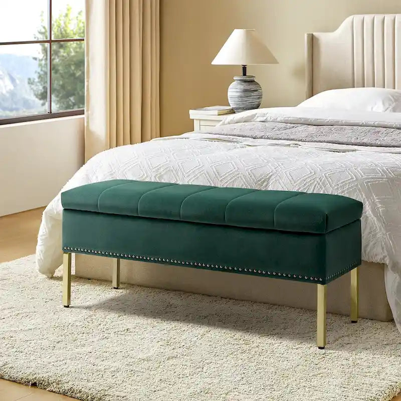 Contemporary Velvet Flip-Top Storage Bench