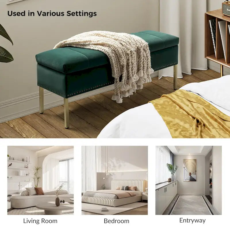 Contemporary Velvet Flip-Top Storage Bench