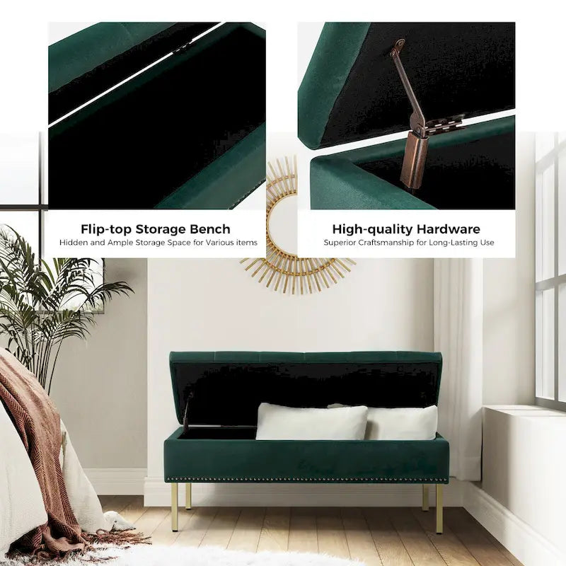 Contemporary Velvet Flip-Top Storage Bench