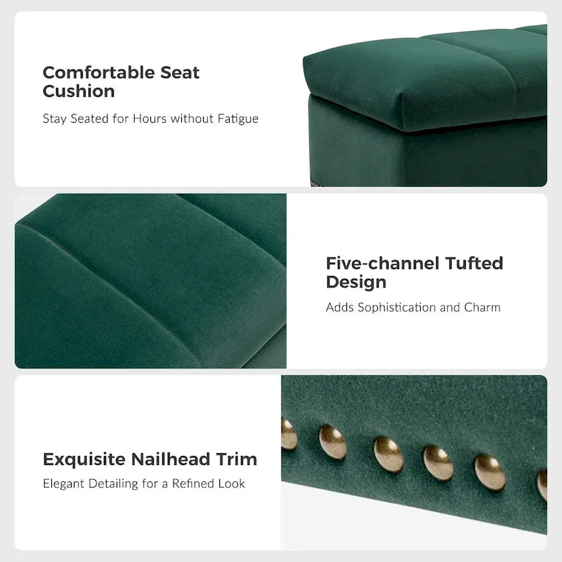 Contemporary Velvet Flip-Top Storage Bench