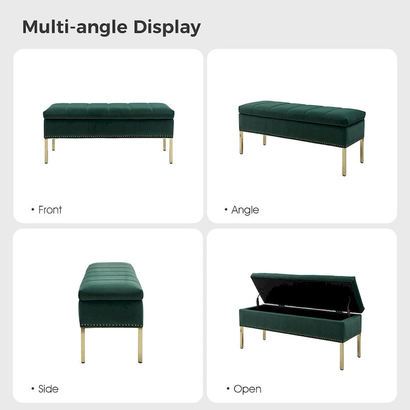 Contemporary Velvet Flip-Top Storage Bench