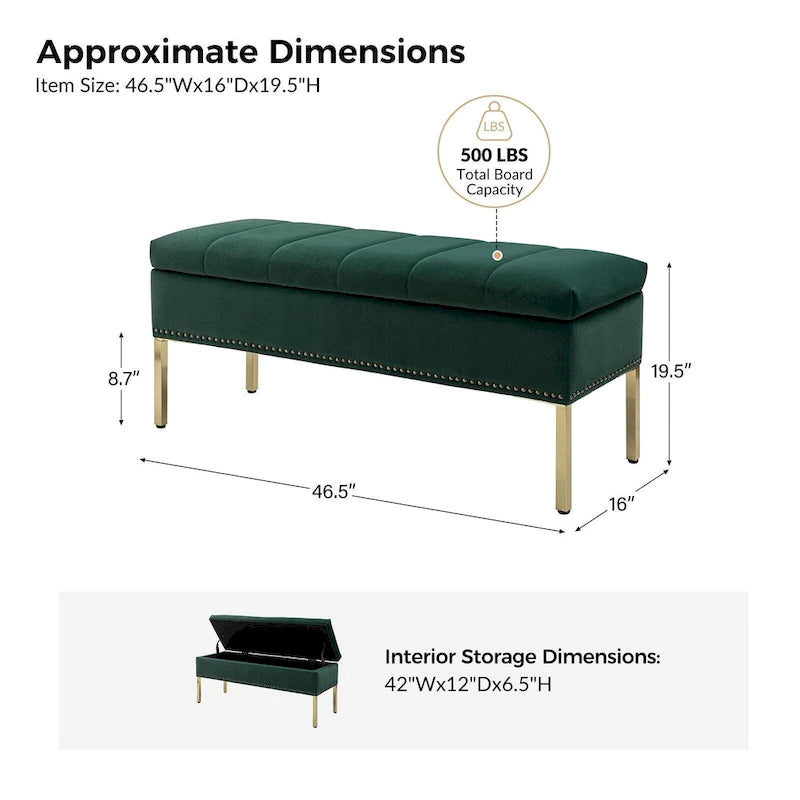 Contemporary Velvet Flip-Top Storage Bench