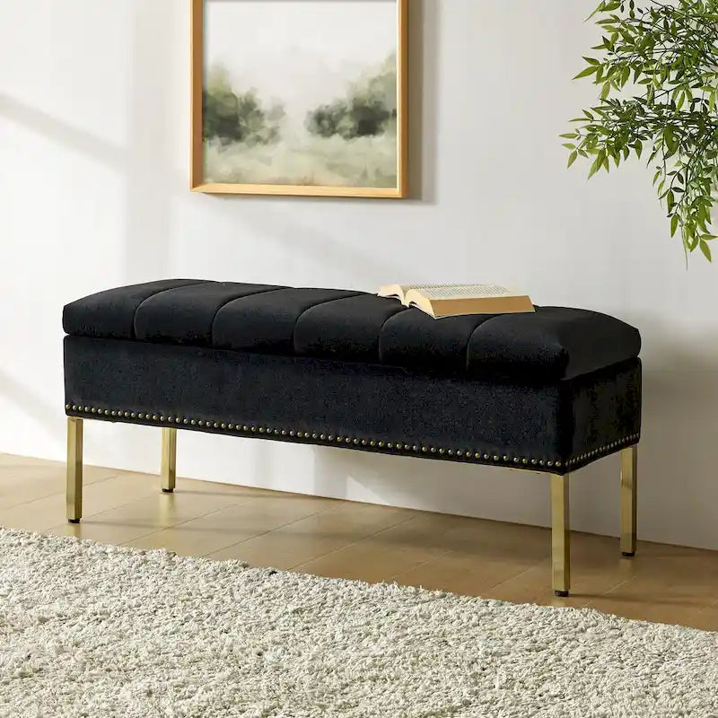 Contemporary Velvet Flip-Top Storage Bench