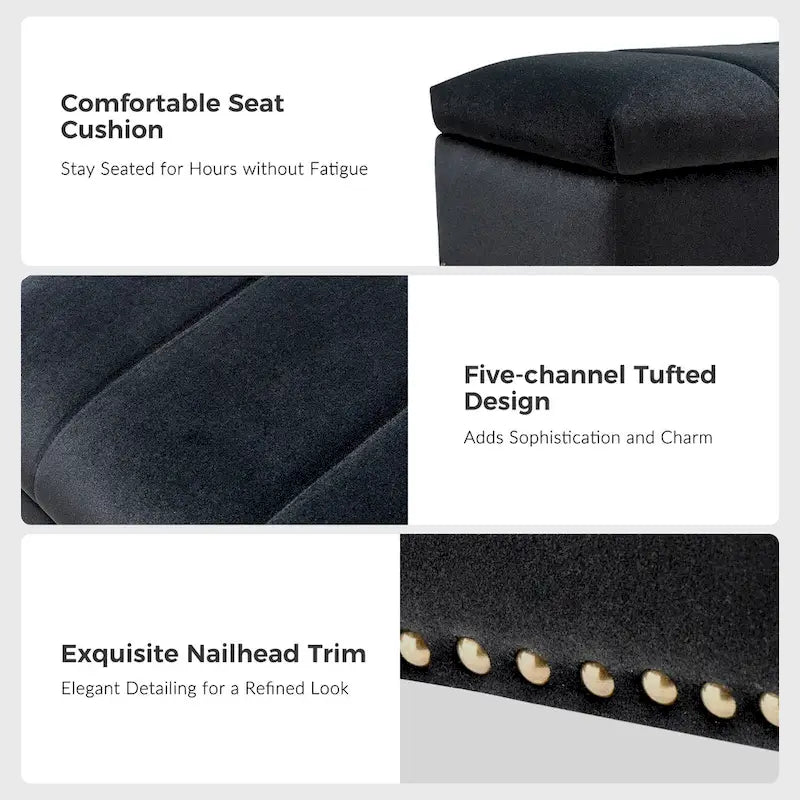 Contemporary Velvet Flip-Top Storage Bench