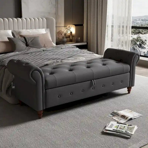 63 Modern Entryway Bench Bed Bench Storage Bench with Rolled Arms