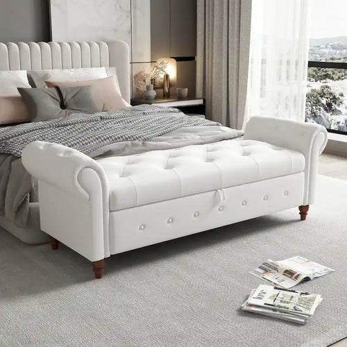 Banc de rangement de 63" avec accoudoirs roulés