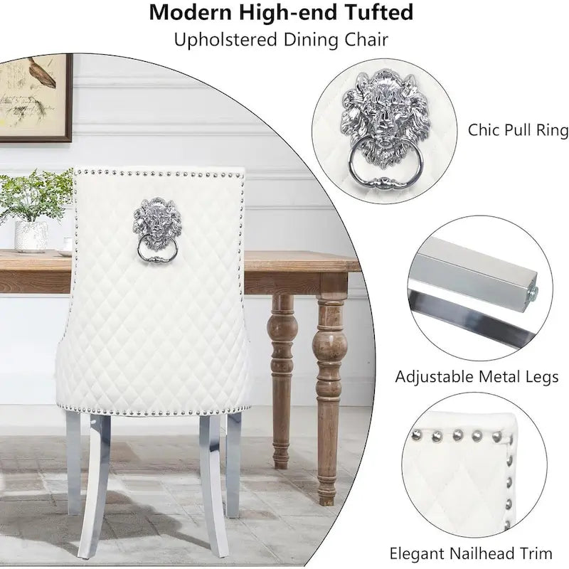 Velvet Dining Chair, Upholstered Tufted Nailhead Dining Room Chair with Stainless Steel Legs & Pull Ring