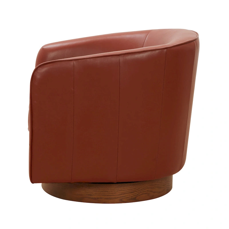 Fauteuil pivotant en cuir pleine fleur avec base en bois
