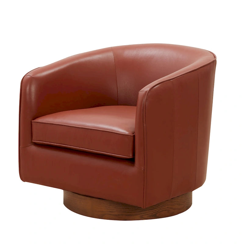 Fauteuil pivotant en cuir pleine fleur avec base en bois