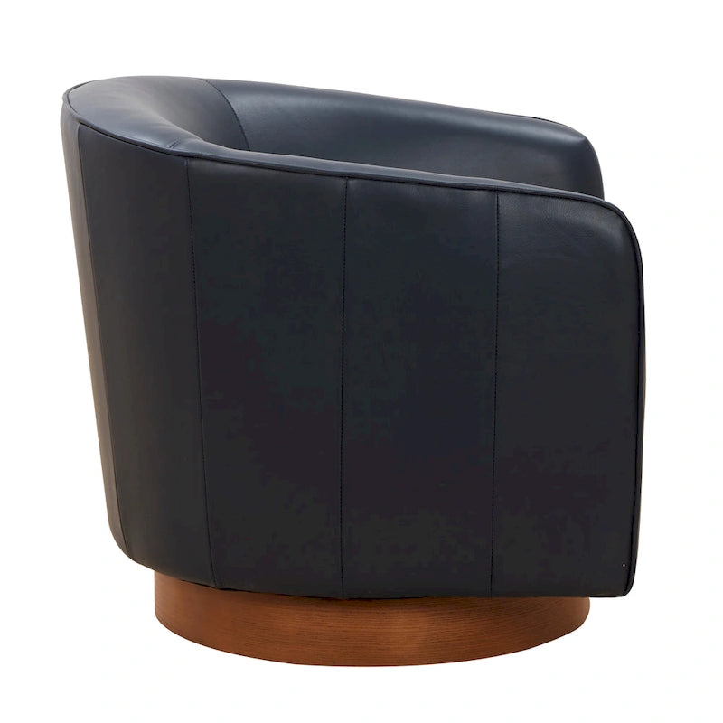 Fauteuil pivotant en cuir pleine fleur avec base en bois