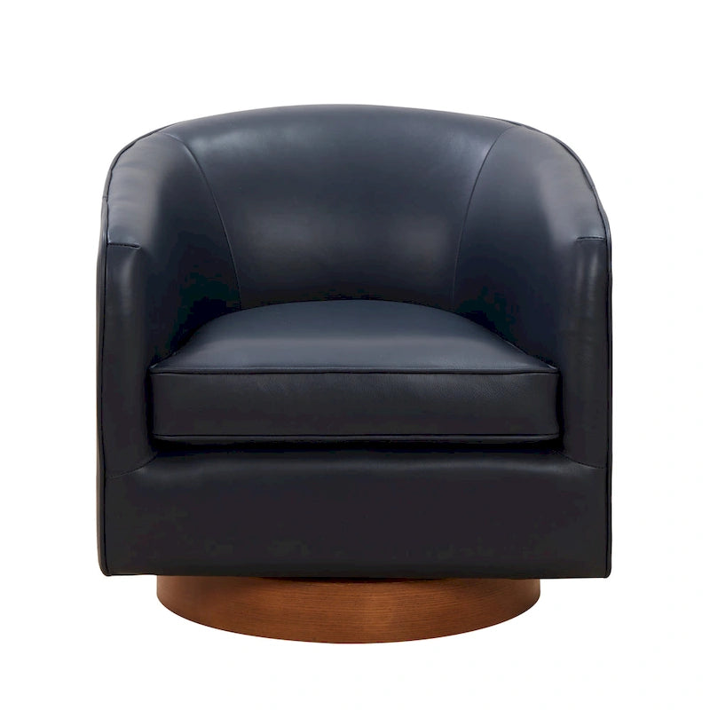 Fauteuil pivotant en cuir pleine fleur avec base en bois