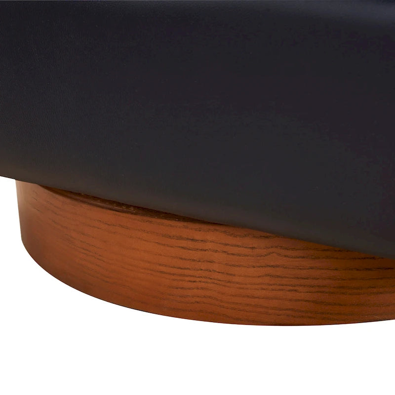 Fauteuil pivotant en cuir pleine fleur avec base en bois