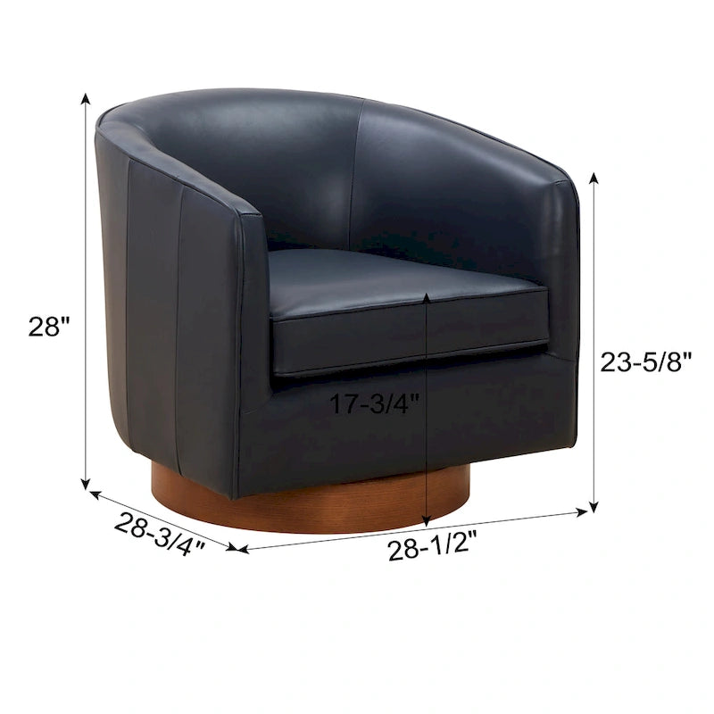 Fauteuil pivotant en cuir pleine fleur avec base en bois