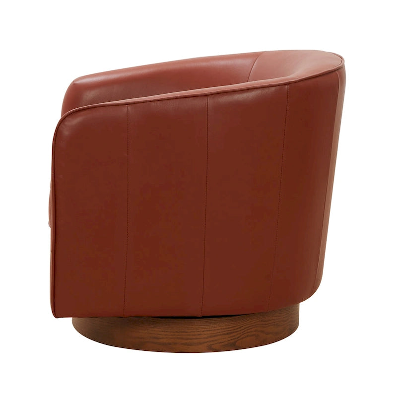 Fauteuil pivotant en cuir pleine fleur avec base en bois