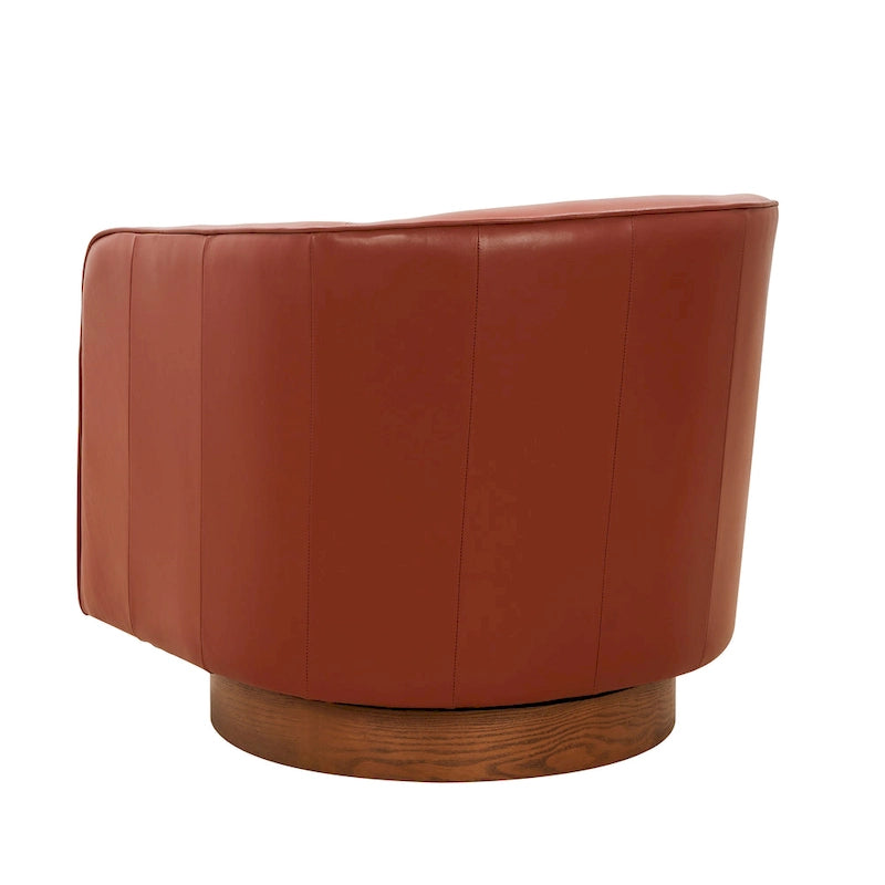 Fauteuil pivotant en cuir pleine fleur avec base en bois