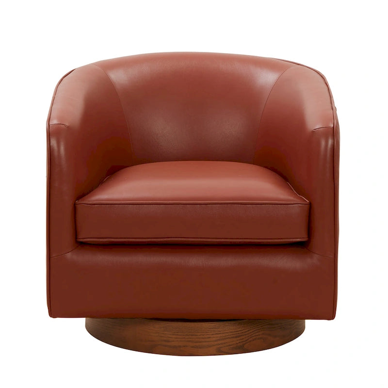 Fauteuil pivotant en cuir pleine fleur avec base en bois