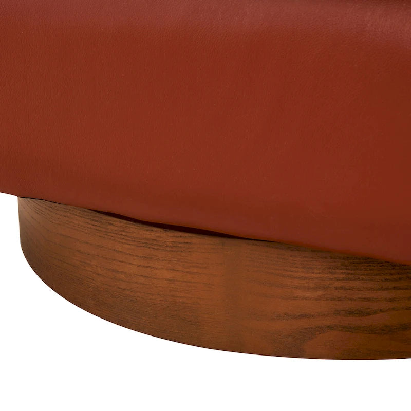 Fauteuil pivotant en cuir pleine fleur avec base en bois