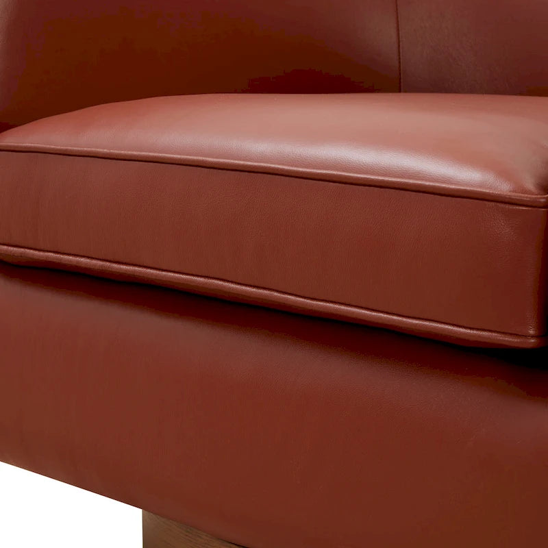 Fauteuil pivotant en cuir pleine fleur avec base en bois
