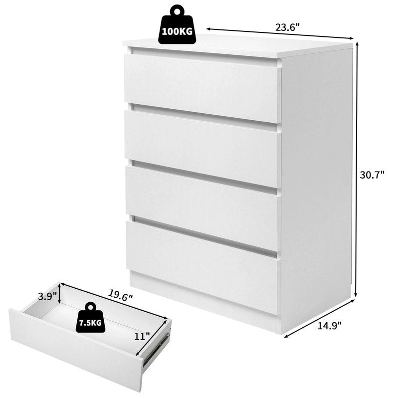 Commode en bois pour chambre à 4 tiroirs