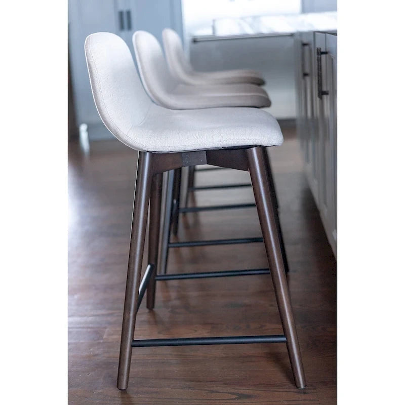 Upholstered Solid Wood Counter Stool With Footrest