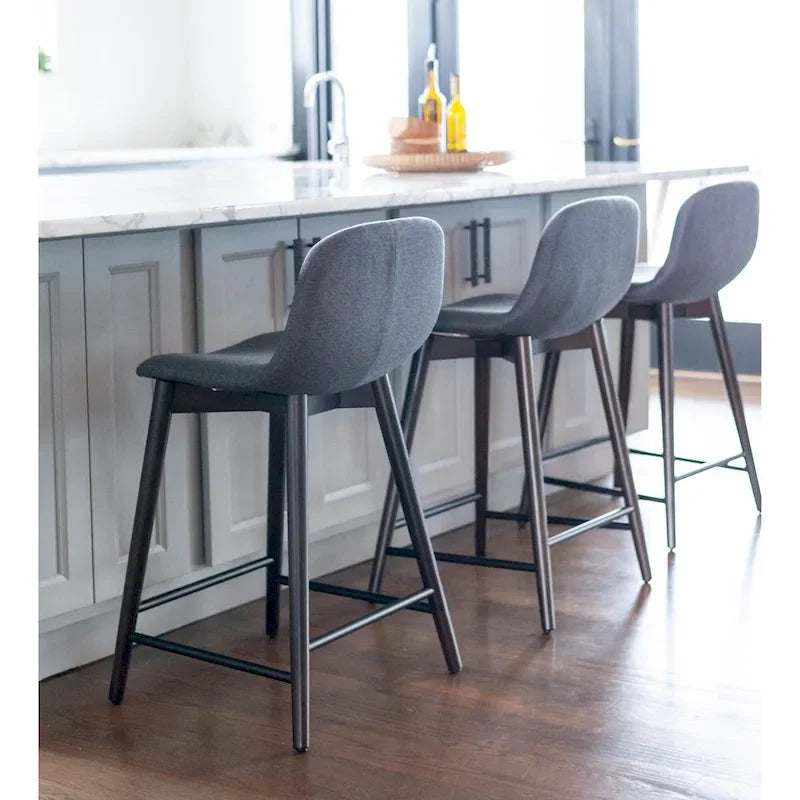 Upholstered Solid Wood Counter Stool With Footrest