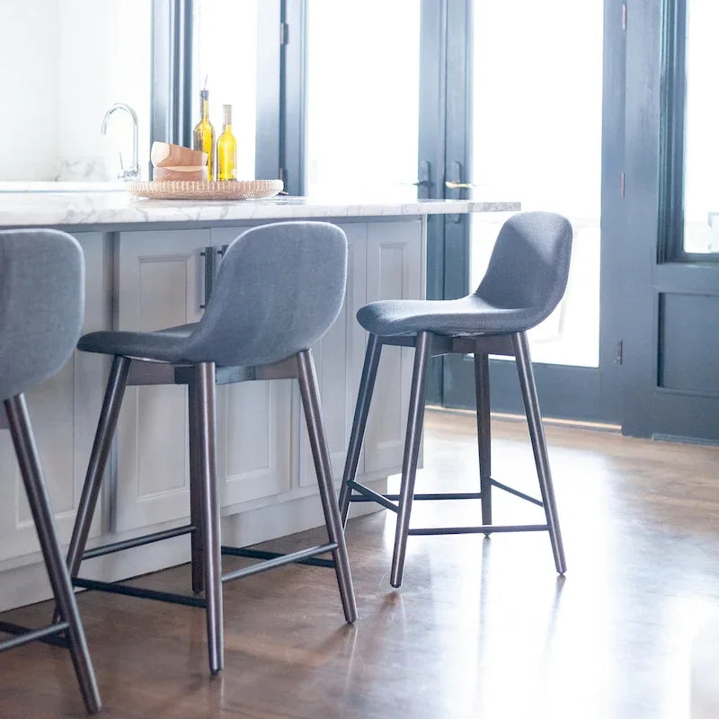 Upholstered Solid Wood Counter Stool With Footrest