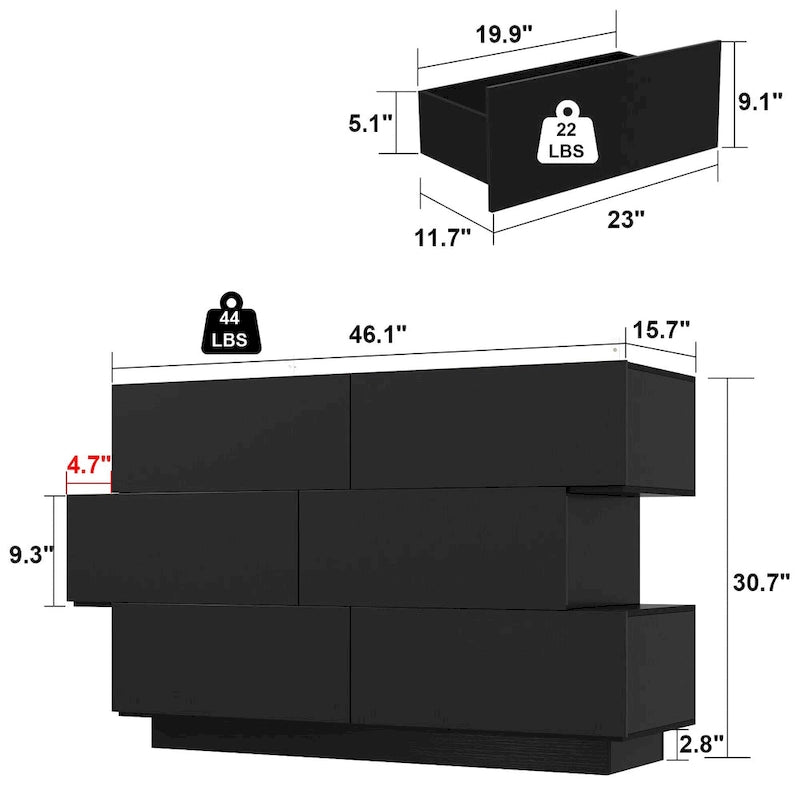 6-Drawer Dresser with High Gloss Finish