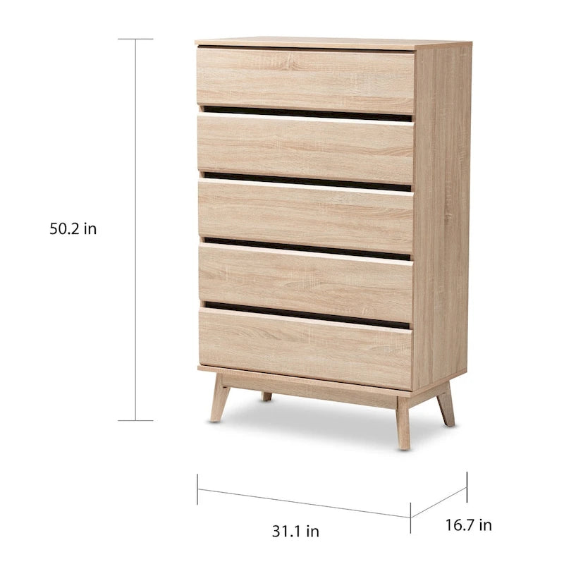 Commode à 5 tiroirs en chêne et gris foncé de style mi-siècle