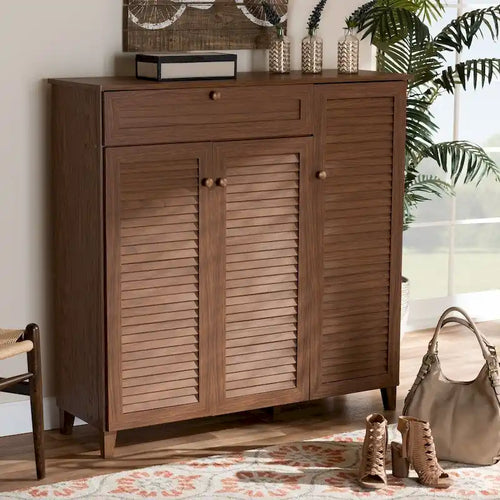 11-Shelf Wood Shoe Storage Cabinet with Drawer