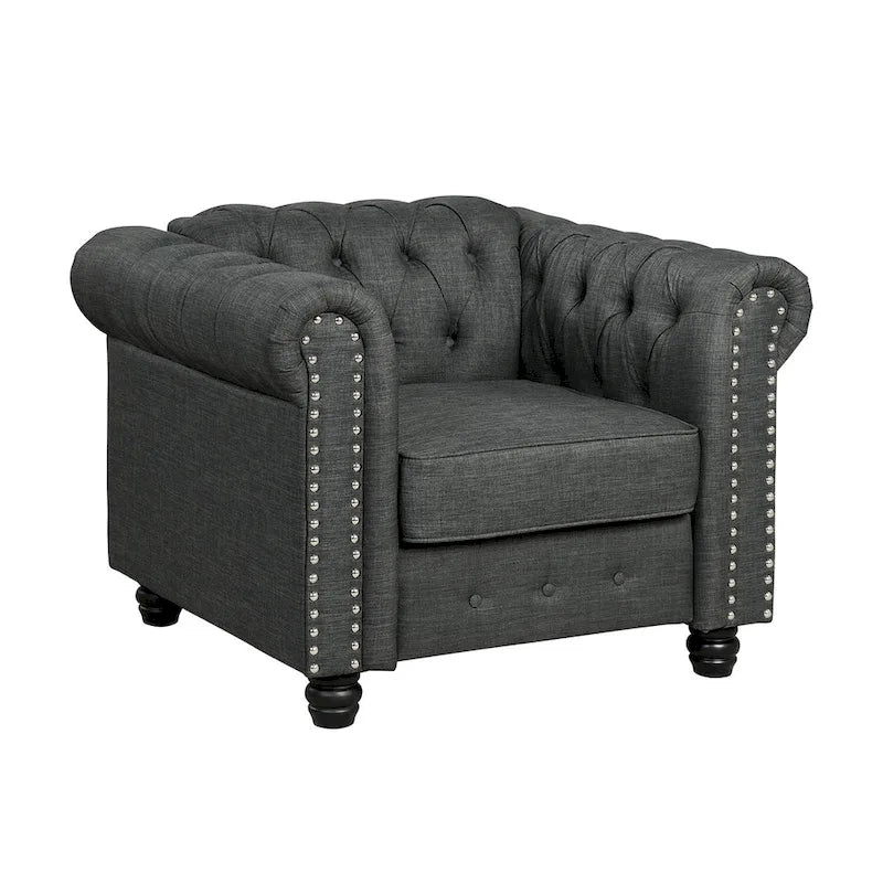 Tufted Upholstered Accent Armchair with Nailhead and Solid Wood Legs