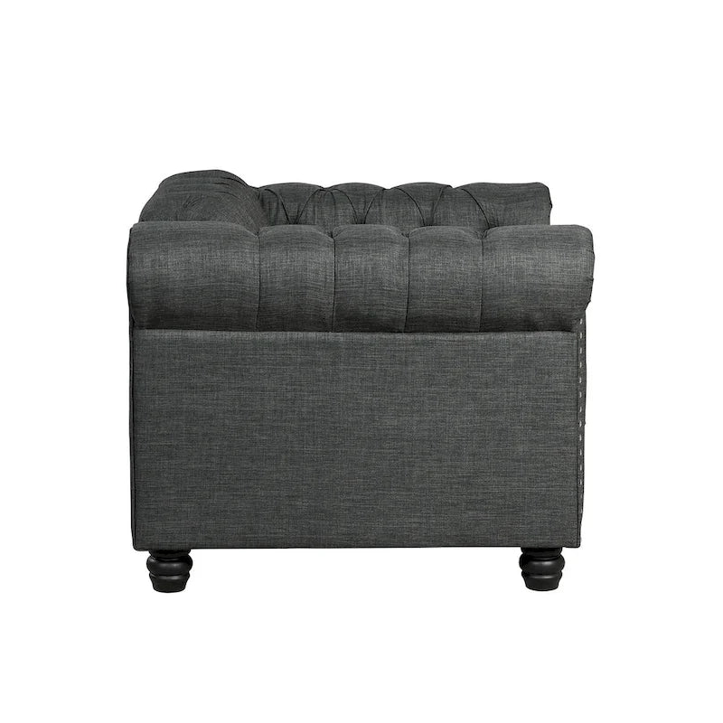 Tufted Upholstered Accent Armchair with Nailhead and Solid Wood Legs