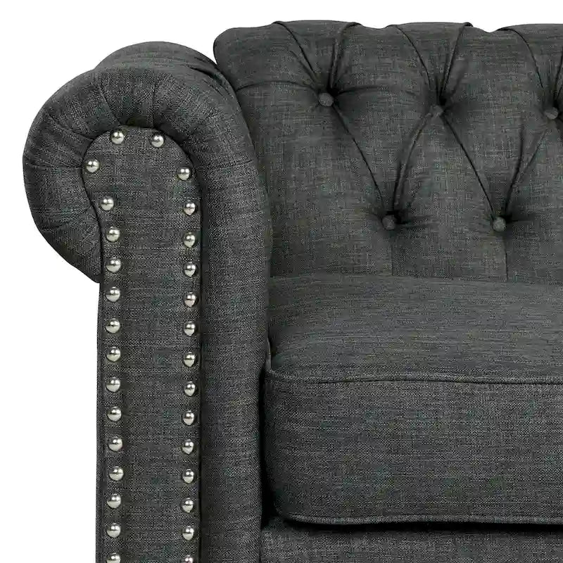 Tufted Upholstered Accent Armchair with Nailhead and Solid Wood Legs