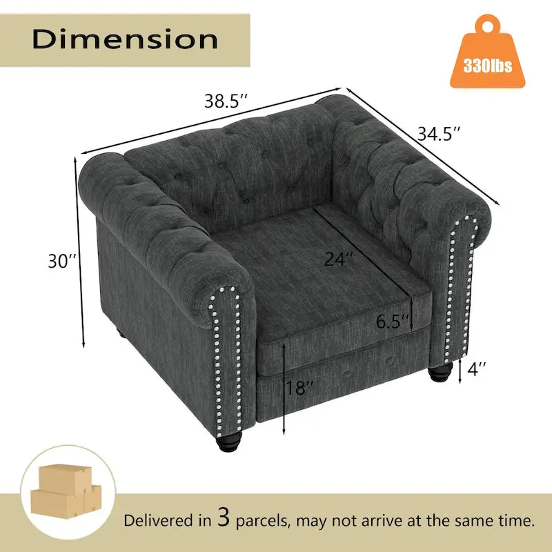 Tufted Upholstered Accent Armchair with Nailhead and Solid Wood Legs