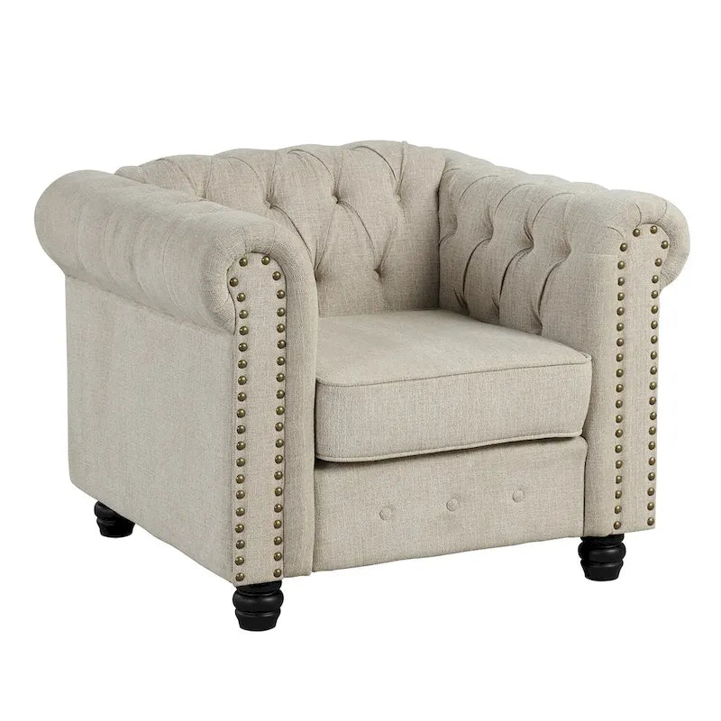 Tufted Upholstered Accent Armchair with Nailhead and Solid Wood Legs