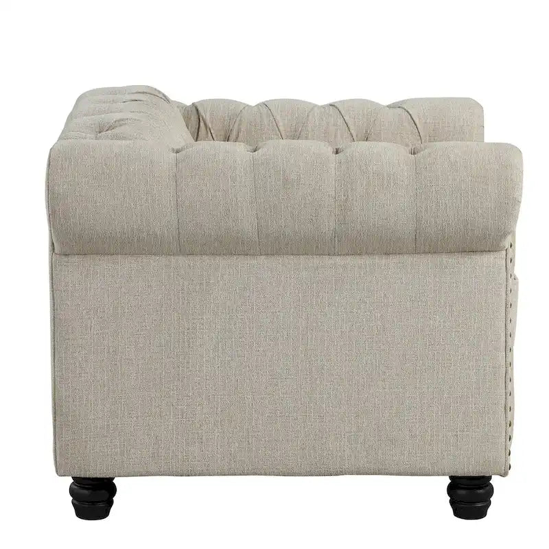 Tufted Upholstered Accent Armchair with Nailhead and Solid Wood Legs