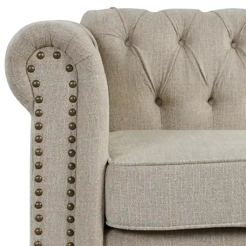 Tufted Upholstered Accent Armchair with Nailhead and Solid Wood Legs