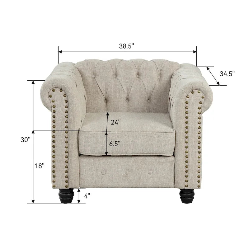 Tufted Upholstered Accent Armchair with Nailhead and Solid Wood Legs