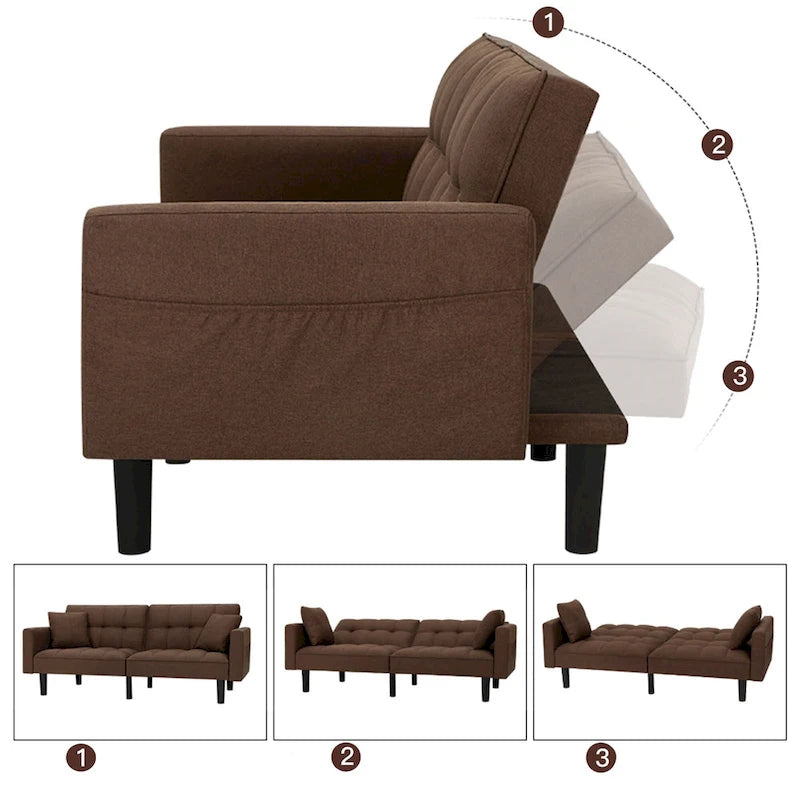 74-calowa nowoczesna pikowana sofa futon z funkcją spania