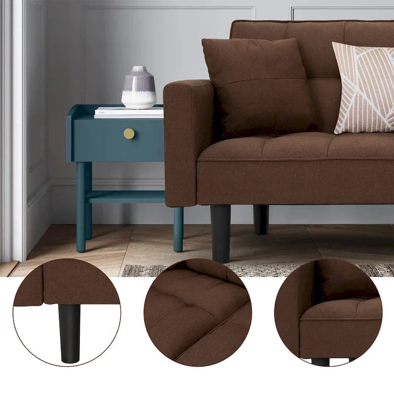 74-calowa nowoczesna pikowana sofa futon z funkcją spania