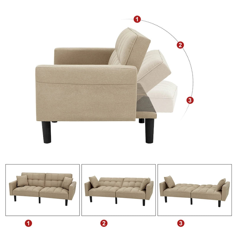 74-calowa nowoczesna pikowana sofa futon z funkcją spania