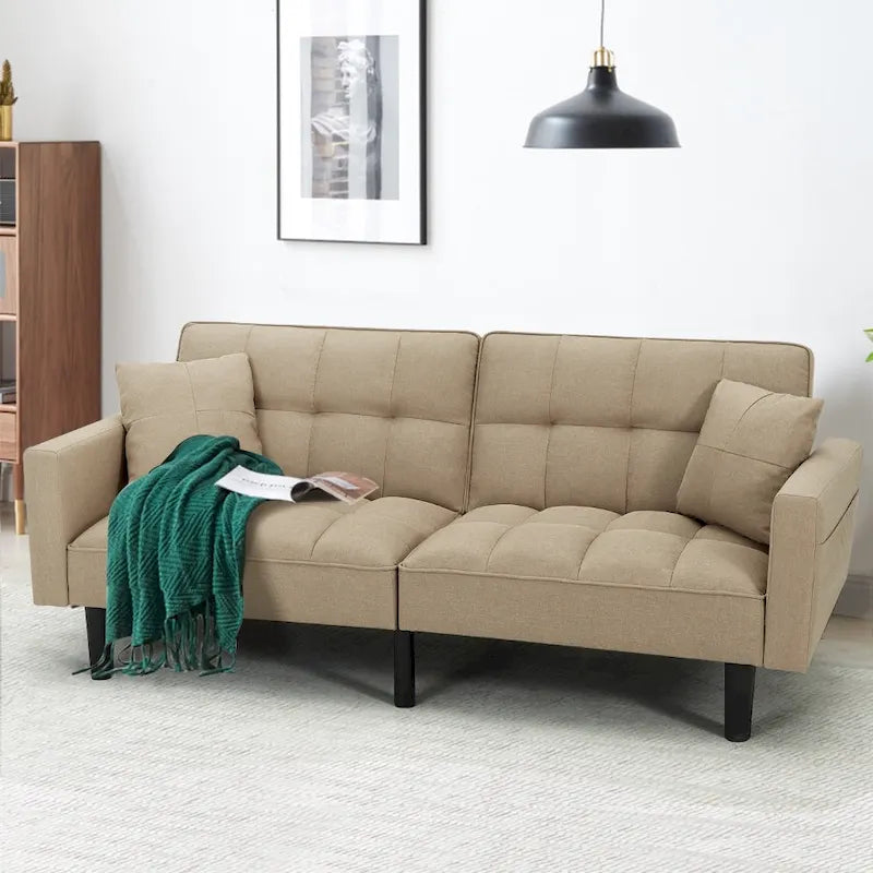 74-calowa nowoczesna pikowana sofa futon z funkcją spania