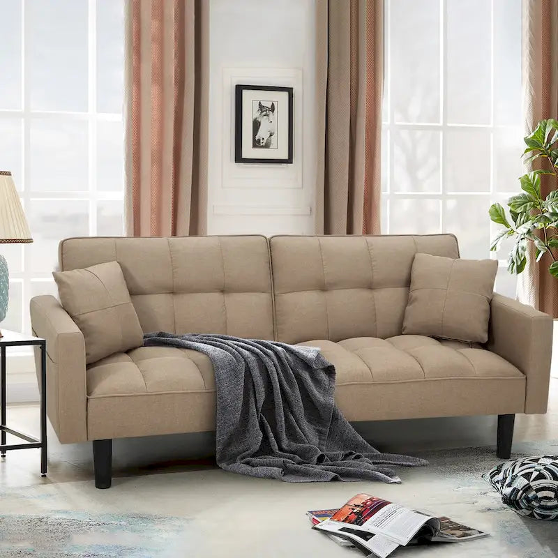 74-calowa nowoczesna pikowana sofa futon z funkcją spania