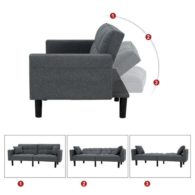 74-calowa nowoczesna pikowana sofa futon z funkcją spania
