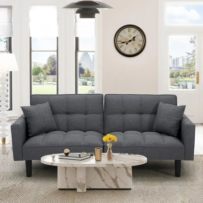 74-calowa nowoczesna pikowana sofa futon z funkcją spania