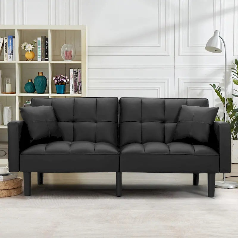 74-calowa nowoczesna pikowana sofa futon z funkcją spania