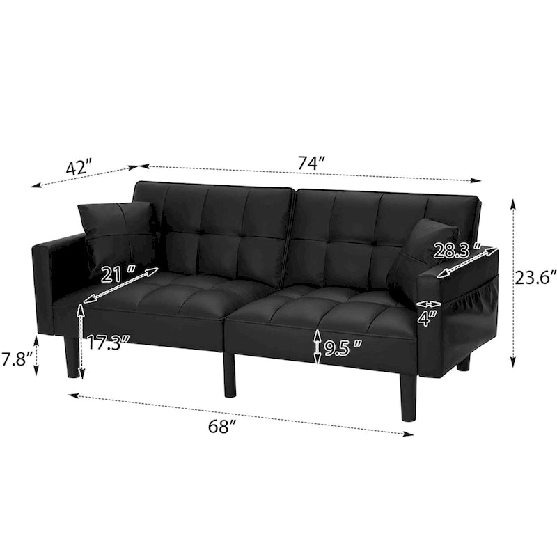 74-calowa nowoczesna pikowana sofa futon z funkcją spania